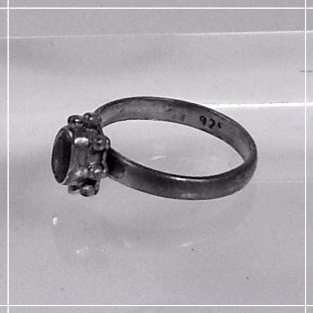 Vintage 925 Sterling Silver Smoky Quartz Bezel Set Beaded‎ Solitaire Ring Size 6